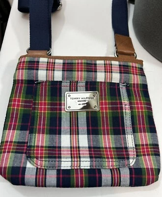 Tommy Hilfiger Plaid Crossbody Purse Handbag Blue Pink Green Plaid 90's Y2K VTG - Image 1 of 4