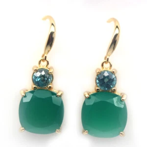 Sin Calentar 12 x 12 Mm. Ágata Verde & Topacio Azul Cielo Pendientes 925 Plata - Imagen 1 de 4