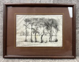Grabado Arte Paisaje con Masía y Árboles Firmado 1987 - Imagen 1 de 3