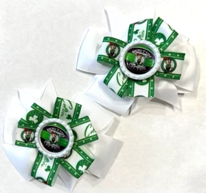 Beautiful Boston Celtics Set of Pigtail hair bows for girls. - Picture 1 of 3