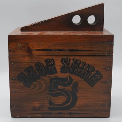 Caja de madera vintage para zapatos de 5 centavos con reposapiés y accesorios Foto 1 de 4
