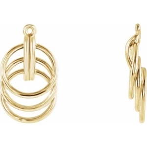 Chaquetas pendientes de triple círculo en oro amarillo o blanco 14K calidad hechas - Imagen 1 de 2