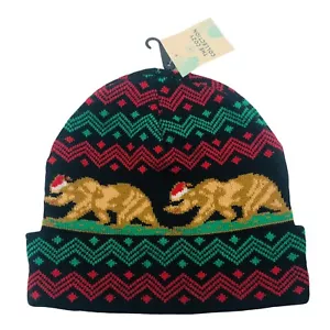 Earthbound Beanie One Size Fits All Bear Christmas Hat Black Red Green Warm New - Picture 1 of 5