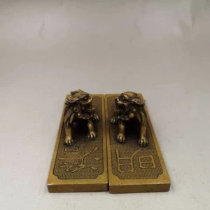 Chinese Antique Brass handmade lion Town ruler painting Home decoration - Picture 1 of 6