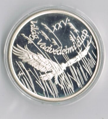 HUNGARY FALCON BIRD SILVER COIN 1988 WWF 25TH ANNIVERSARY capsule PROOF - Image 1 of 2