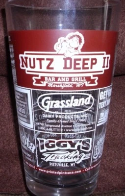 Nutz Deep II Bar and Grill, Wisconsin Pint Beer Glass Man Cave Bar Decor NEW - Image 1 of 4