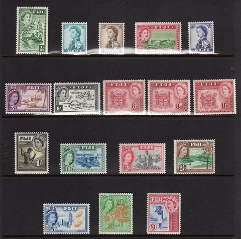 FIJI 1954 QUEEN ELIZABETH SET COMPLETE TO £1 S.G. 280-295 + 288a LIGHT HINGE Cover