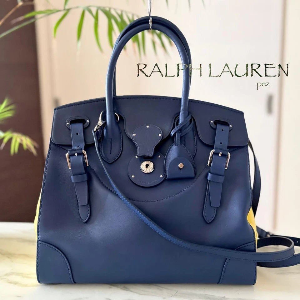 Bolso de cuero Ralph Lauren Ricky 2 vías azul amarillo de JAPÓN Foto 1 de 4