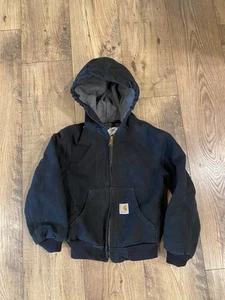 Vintage Carhartt YYJ158 Blk Black Lined Hooded Jacket Youth Size Small 6/7 - Picture 1 of 4