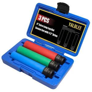 Juego de 3 piezas de enchufes de tuerca extra larga, enchufes de impacto de accionamiento de 1/2", 17 mm 19 mm 21 m... - Imagen 1 de 7