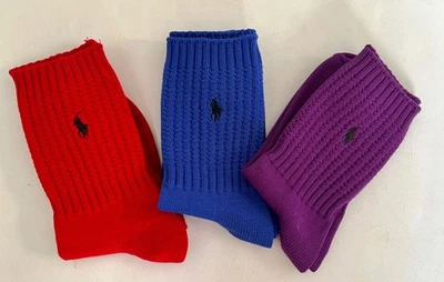 Lote de 3 Nuevos Calcetines Polo Ralph Lauren Mujer Crew Púrpura, Azul, Rojo S. 9-11 Foto 1 de 4