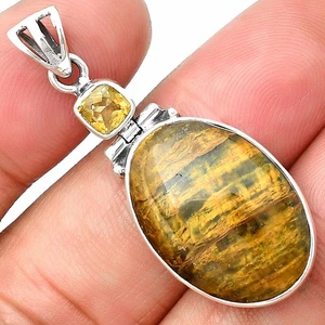 Natural Nellite & Citrine 925 Sterling Silver Pendant Jewelry P-1108 - Picture 1 of 5