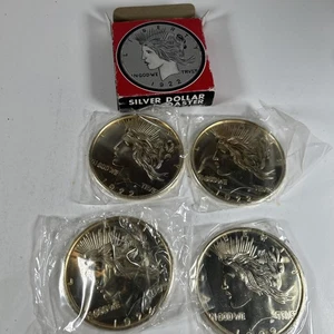 4 Vintage Unused/NEW Metal Faux Silver Dollar Coasters Himark Enterprises - Picture 1 of 18