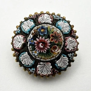 VINTAGE / ANTIQUE ITALIAN MICRO MOSAIC BROOCH 800 GRADE SILVER - Picture 1 of 5