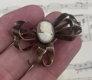 Antiguo broche camafeo inglés mujer plata esterlina lleno de oro c1920 - Imagen 1 de 4