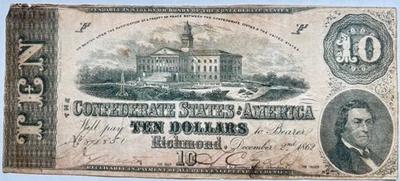 1864 $10 Southern States of American #14031 - Image 1 of 4