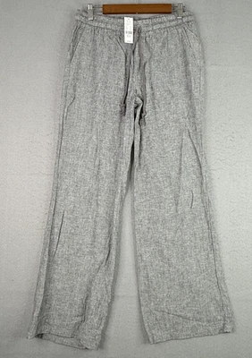 Pantalones NY&C Mezcla de Lino Para Mujer Medianos Pequeños Gris Cintura Elástica Minimalista Boho Foto 1 de 4