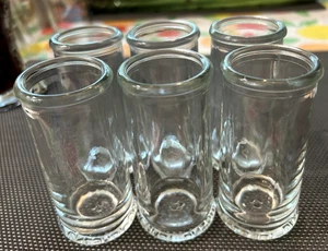 6 tiradores de vidrio transparente pesado de colección Defunct Co 'One Shot' de alto 3 5/8" RARO - Imagen 1 de 3