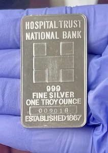 RARE HOSPITAL TRUST NATIONAL BANK .999 FINE SILVER 1 ONE TROY OUNCE # 009016 - Picture 1 of 4