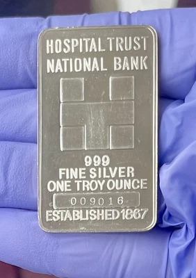 RARE HOSPITAL TRUST NATIONAL BANK .999 FINE SILVER 1 ONE TROY OUNCE # 009016 - Image 1 of 4