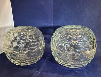 Elegant Vtg (2) Homco American Fostoria Clear Glass Fairy Lamps Cubist Pattern - Image 1 of 4