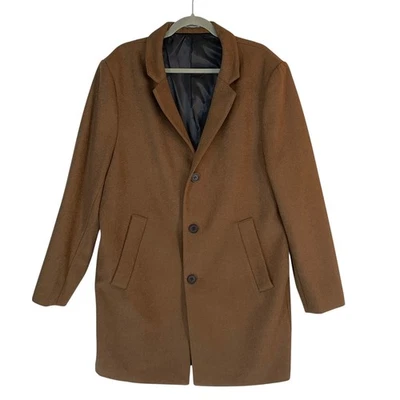 H&M Coat Men 44R Brown Wool Blend Long Smart Casual Winter Jacket Overcoat - Image 1 of 4