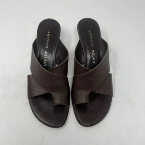 Antonio Melani braune Echtleder-Sandale Pfennigabsatz Y2K Damen US 8 M - Bild 1 von 11