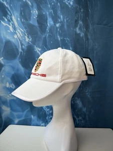 Porsche North End Sports Car Crest Retro Strapback Baseball Hat White Red New - Picture 1 of 10