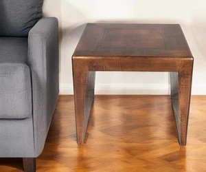 24" Kupfer Holz und Metall Quadratischer Beistelltisch - Bild 1 von 5