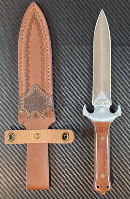 Cuchillo táctico M390 hoja mango de palo de rosa cuchillos de combate de defensa personal con funda Foto 1 de 4