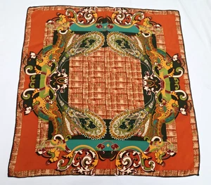 Orange/Bottle Green Paisley Check Square Silk Bordered Scarf  84 cm  - Bild 1 von 14