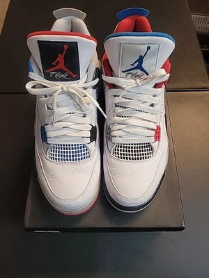Hombre Jordan 4 Retro What The Top 3 2019 Talla 10.5 Blanco Rojo Azul Buen Estado Foto 1 de 4