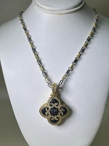 Massive dreifarbige Sterlingsilberkette & Anhänger & Zirkon, 18 Zoll - Bild 1 von 6