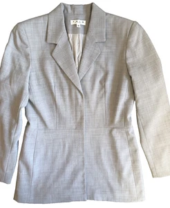 Damen 6 Kleid Anzug Jacke Blazer Grau Schulterpolster Knopf Elegant Modern Büro - Bild 1 von 20