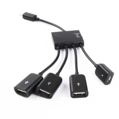 Cavo hub extender OTG di alimentazione Micro USB tipo-c a 4 porte nero per acces - Immagine 1 di 4