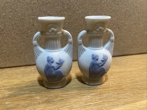 Miniature Bud Vases Bird Silhouette Wedgwood Style Jasperware Reverse Japan - Picture 1 of 3
