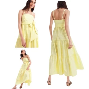 J Crew Dress Size 6 Yellow White Stripe Sun Dress Full Tiered Maxi NWT - Picture 1 of 10