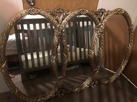 Vintage Style Gold Regency Triple Oval Ornate Gold Framed Wall Mirror Cover