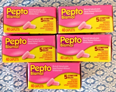 PACK de 5 cápsulas digestivas de alivio estomacal Pepto-Bismol 40 unidades cada una exp. 7/2026 Foto 1 de 4