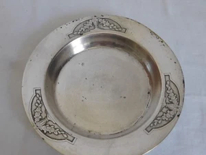 Assiette à bouillie métal argenté orfèvrerie Ruffier art déco décor vases fleuri - Photo 1 sur 6
