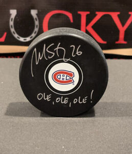 Martin St. Louis Signed Autograph Puck Montreal Canadiens Ole Ole Ole! PSA COA