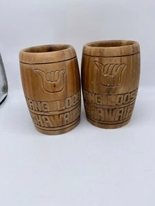 2 Hawaii  Hand Carved Wooden Wood Mug Hang Loose Hawaii - Picture 1 of 6