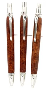 Rolls Royce* Amboyna Burl Exotic Wood Nickel Finish Blade Button Click Ballpoint - Picture 1 of 12