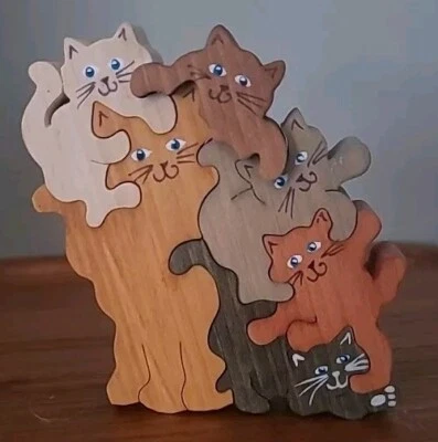 3D 4.5” X 4.5" Cat Climbing Jigsaw 6 Pieces Wooden Puzzle  - Image 1 of 4