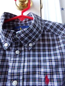 RALPH LAUREN Green PLAID Cotton Dress Shirt 4 Boys Red POLO Logo $55 Vtg - Picture 1 of 15