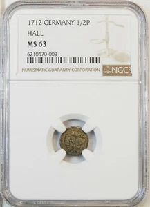 1712 Germany Hall 1/2 Pfennig Silver 1/2P Choice Uncirculated NGC MS63 - Picture 1 of 4