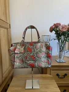 Guess Y2K Snakeskin Print Red/Neutral Mix Bowling Top Handle Crossbody Bag - Picture 1 of 24