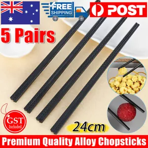 5 Pairs Premium Quality Alloy Chinese Japanese Chopsticks Dishwasher Safe Black - Picture 1 of 9