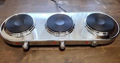 Command Performance MK-337 Triple Electric Burner tested **ONE KNOB IS MISSING** - Image 1 of 4
