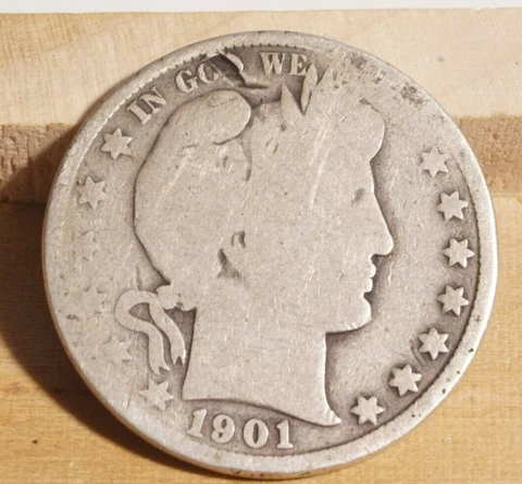 1901 US Barber Silver Half Dollar 50C - Damaged (INV J) Cover